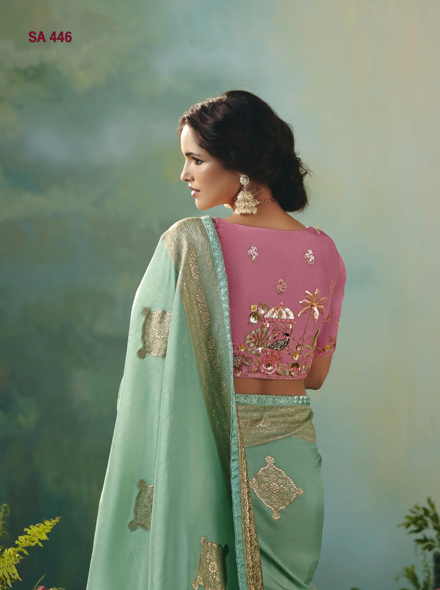 Mint Green Pastel Saree – Mint Green & Pink